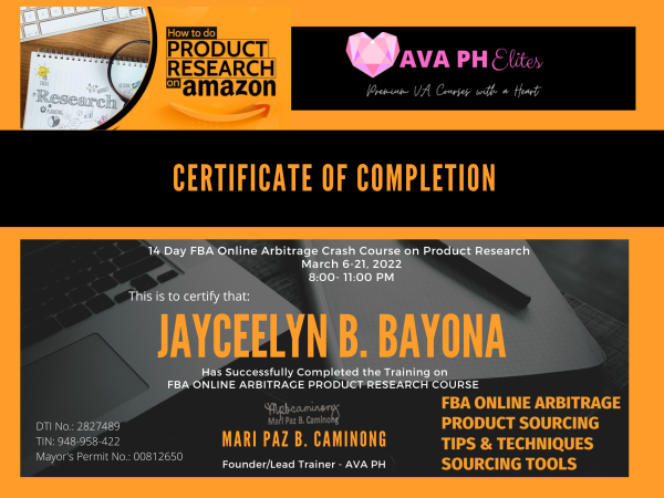 Jayceelyn Bayona Amazon Certificate